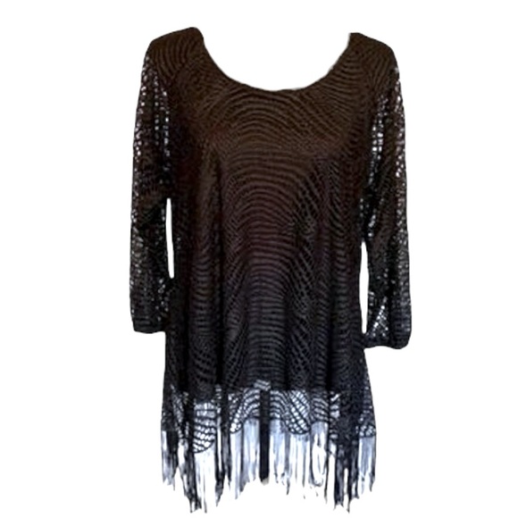New Directions Plus Size Glitter Lace Layered Fringe Hem Tunic Top 2X - Picture 1 of 5